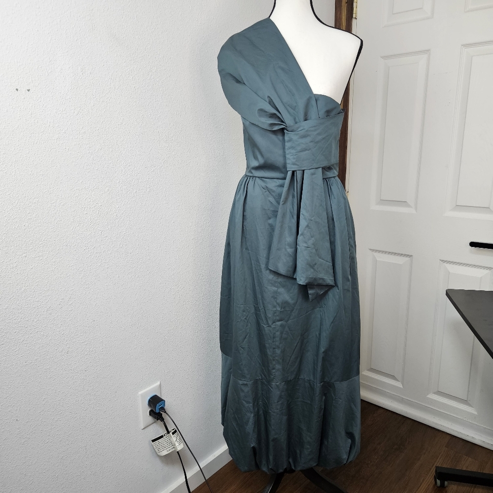 TIBI Eco One Shoulder Dress In Green Size 6 NWT Organic Cotton Party Holiday - Picture 7 of 14